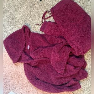 Secret Treasures Plush Hooded Cardigan - deep burgundy